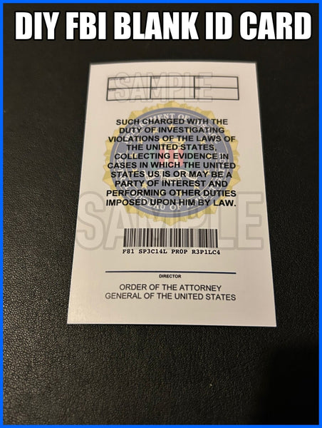 Replica Inspired Prop & Cosplay DIY FBI Blank Details ID Card / Supernatural Prop Double Side Print (Made From Gloss/Matte Card)