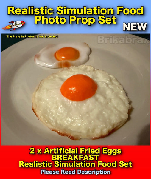 2 Piece Artificial Fried Eggs Breakfast Realistic Simulation Food Photo Prop Set