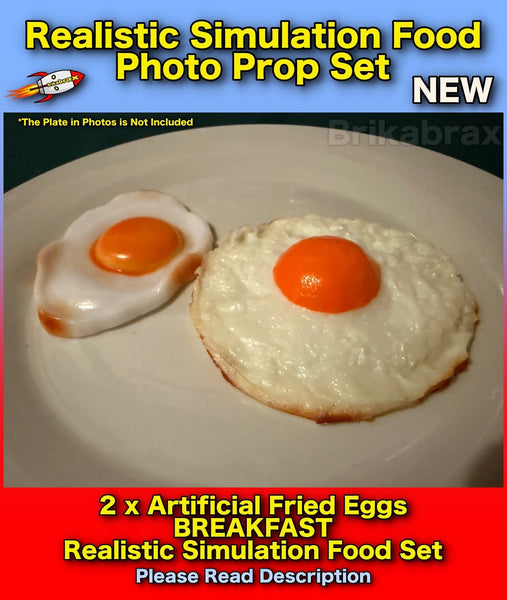 2 Piece Artificial Fried Eggs Breakfast Realistic Simulation Food Photo Prop Set