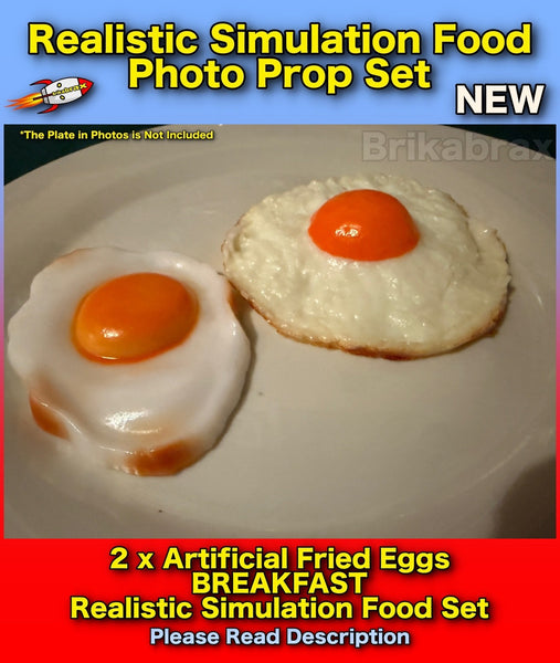 2 Piece Artificial Fried Eggs Breakfast Realistic Simulation Food Photo Prop Set