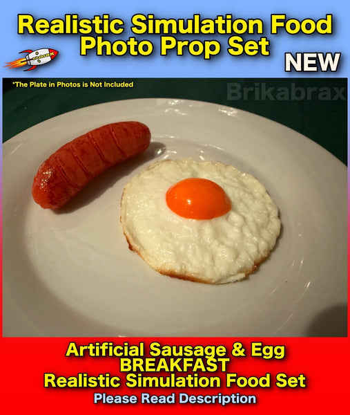 2 Piece Artificial Sausage & Egg Realistic Simulation Food Photo Prop Set #SSE1