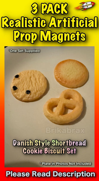 3 Piece Danish Style Shortbread Cookie Shaped Realistic Artificial Prop SET #A