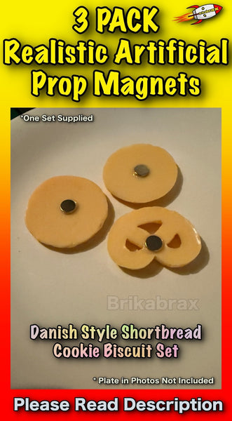 3 Piece Danish Style Shortbread Cookie Shaped Realistic Artificial Prop SET #A
