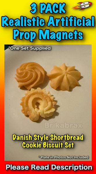 3 Piece Danish Style Shortbread Cookie Shaped Realistic Artificial Prop SET #B