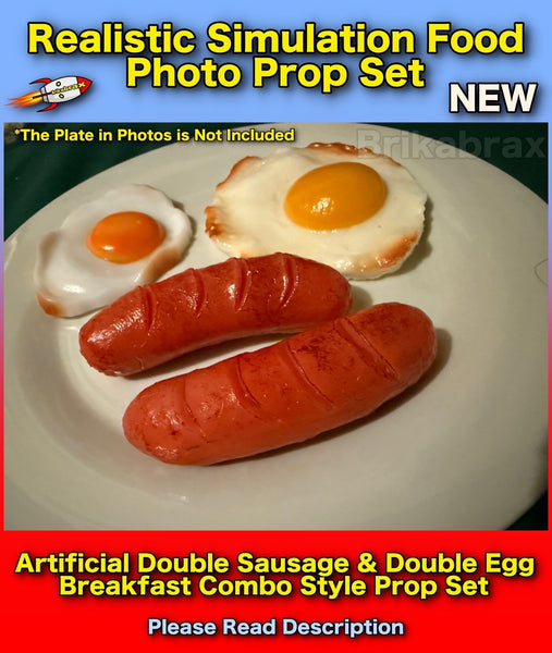 4 Piece Artificial Double Sausage & Egg Realistic Simulation Food Photo Prop Set