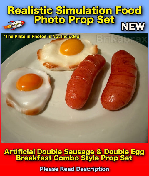 4 Piece Artificial Double Sausage & Egg Realistic Simulation Food Photo Prop Set