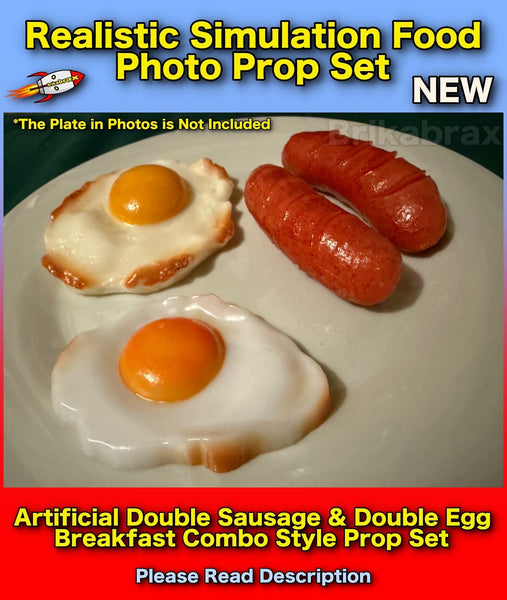 4 Piece Artificial Double Sausage & Egg Realistic Simulation Food Photo Prop Set