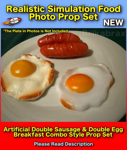 4 Piece Artificial Double Sausage & Egg Realistic Simulation Food Photo Prop Set