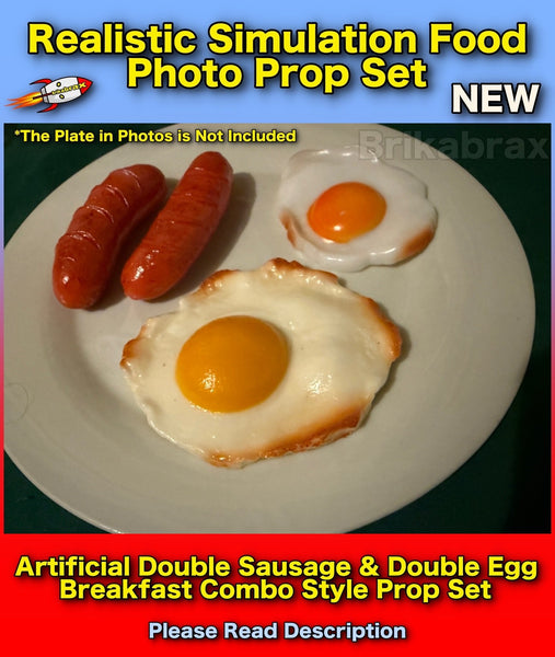4 Piece Artificial Double Sausage & Egg Realistic Simulation Food Photo Prop Set