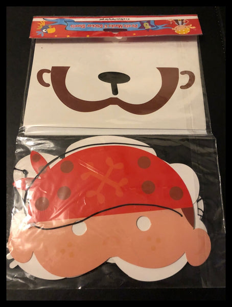 5x Kids Paper Pirate Masks & Sticker Set - Party Bag Fillers - New Sealed