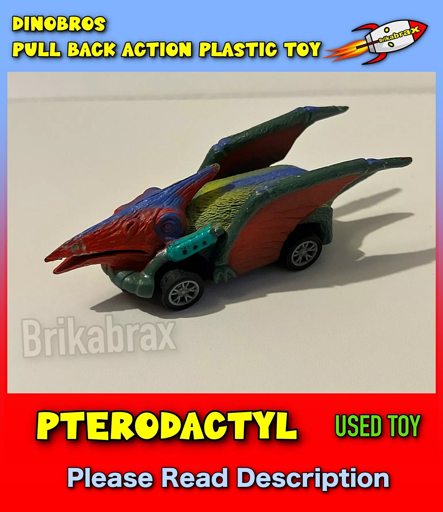 Dinobros Pterodactyl Dinosaur Pull Back Action Plastic Toy Car (USED)