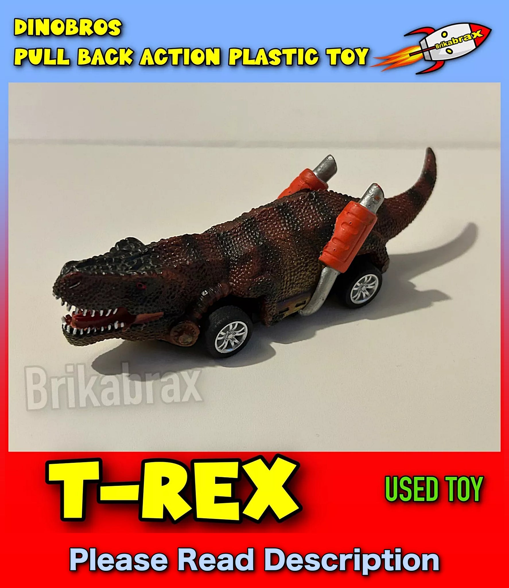Dinobros T REX Dinosaur Pull Back Action Plastic Toy Car (USED TOY)