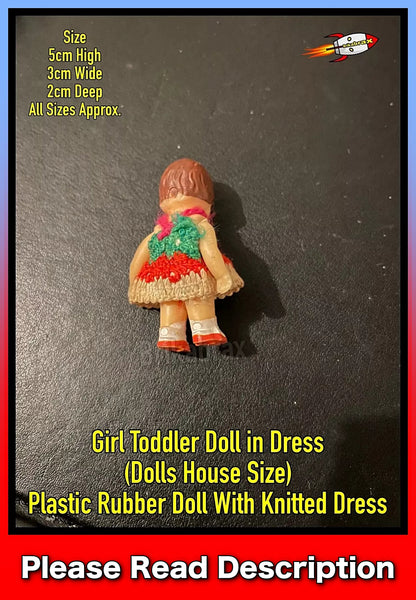 Girl Toddler Doll in Dress (Dolls House Size) Miniature German JTD Rubber Doll With Clothing