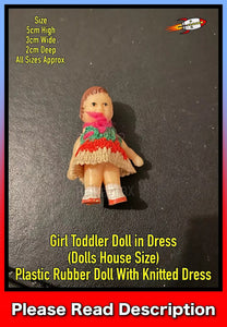 Girl Toddler Doll in Dress (Dolls House Size) Miniature German JTD Rubber Doll With Clothing