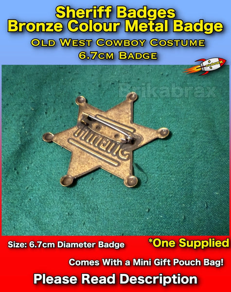 Sheriff Badge Bronze Colour Metal Badge Old West Cowboy Costume Prop Badge 6.7cm