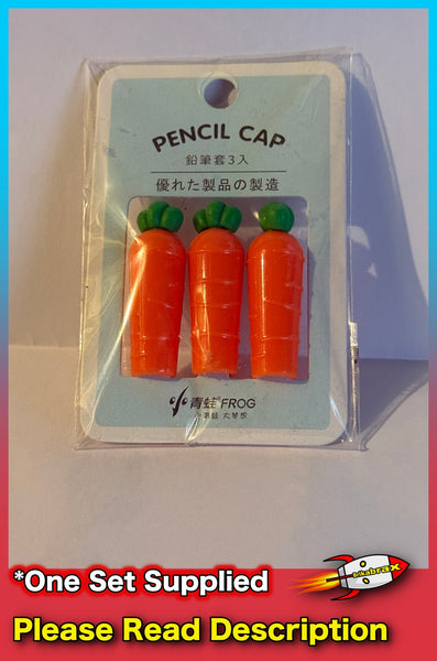 Carrot Shaped Pencil Caps 3 Pack - New Sealed