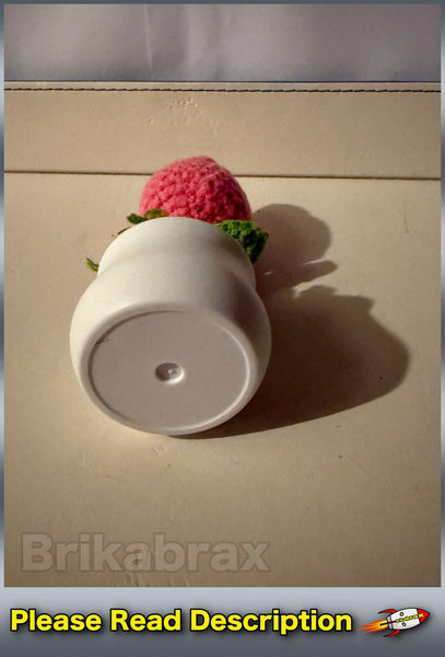 Crochet Knitted Artificial Flower Plant in Pot - Hand Woven Potted PINK TULIP