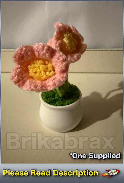 Crochet Knitted Artificial Flower Plant in Pot - Hand Woven Potted PINK LILY New