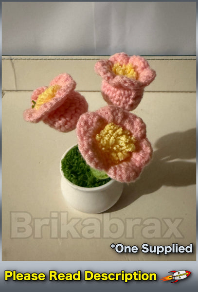 Crochet Knitted Artificial Flower Plant in Pot - Hand Woven Potted PINK LILY New