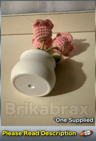 Crochet Knitted Artificial Flower Plant in Pot - Hand Woven Potted PINK LILY New