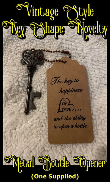 1 x Vintage Style Key Shape Novelty Metal Bottle Opener With Slogan Tag - New