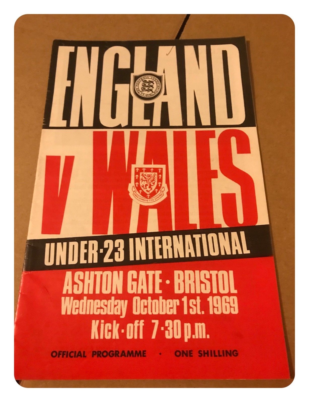 England VS Wales Under-23 International - Bristol Oct 1st 1969 - Programme