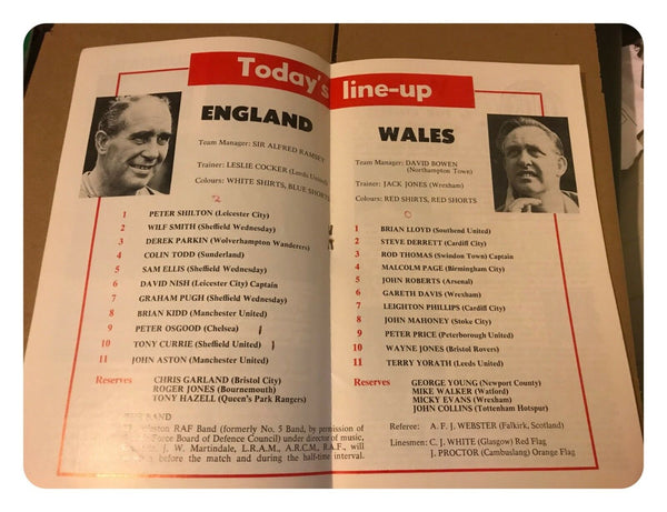 England VS Wales Under-23 International - Bristol Oct 1st 1969 - Programme