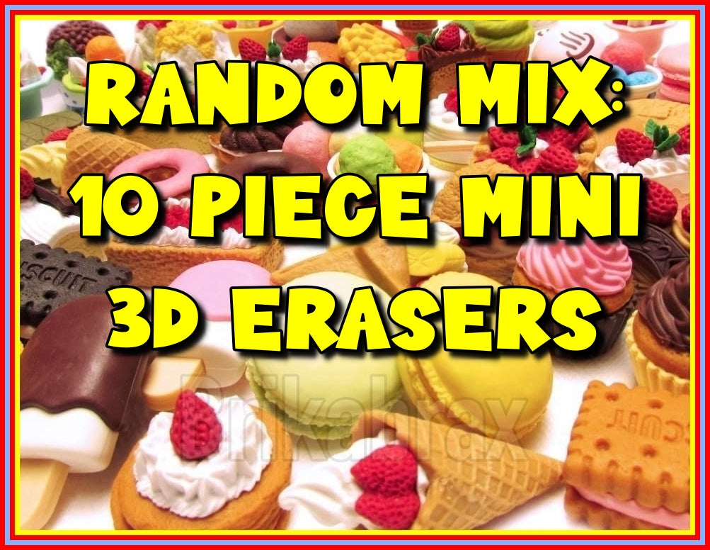 Random Mix: 10 Piece Mini 3D Erasers (Contents Supplied at Random)