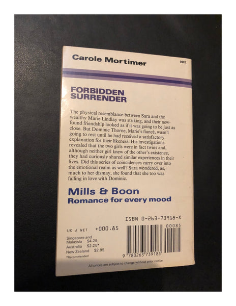 Forbidden Surrender by Carole Mortimer (Paperback 1982) A Mills & Boon Book