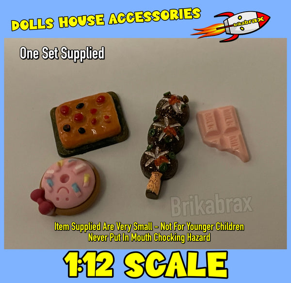 Dolls House Accessories: Food Wine Beer Cake Pizza Burger Coffee + More - New