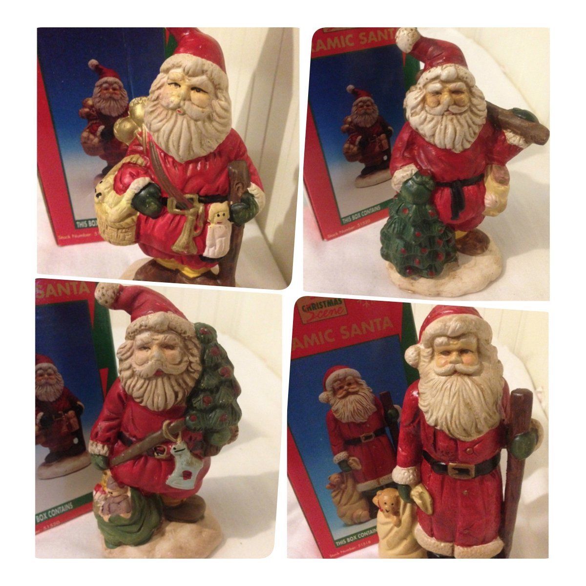 Christmas Scene Colourful Ceramic Santa's 13cm Each (4 Pack Bundle) 4 Figurines
